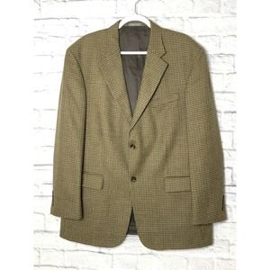 Oscar De La Renta Light Tan Houndstooth Two Button 100% Wool Blazer Jacket 44R